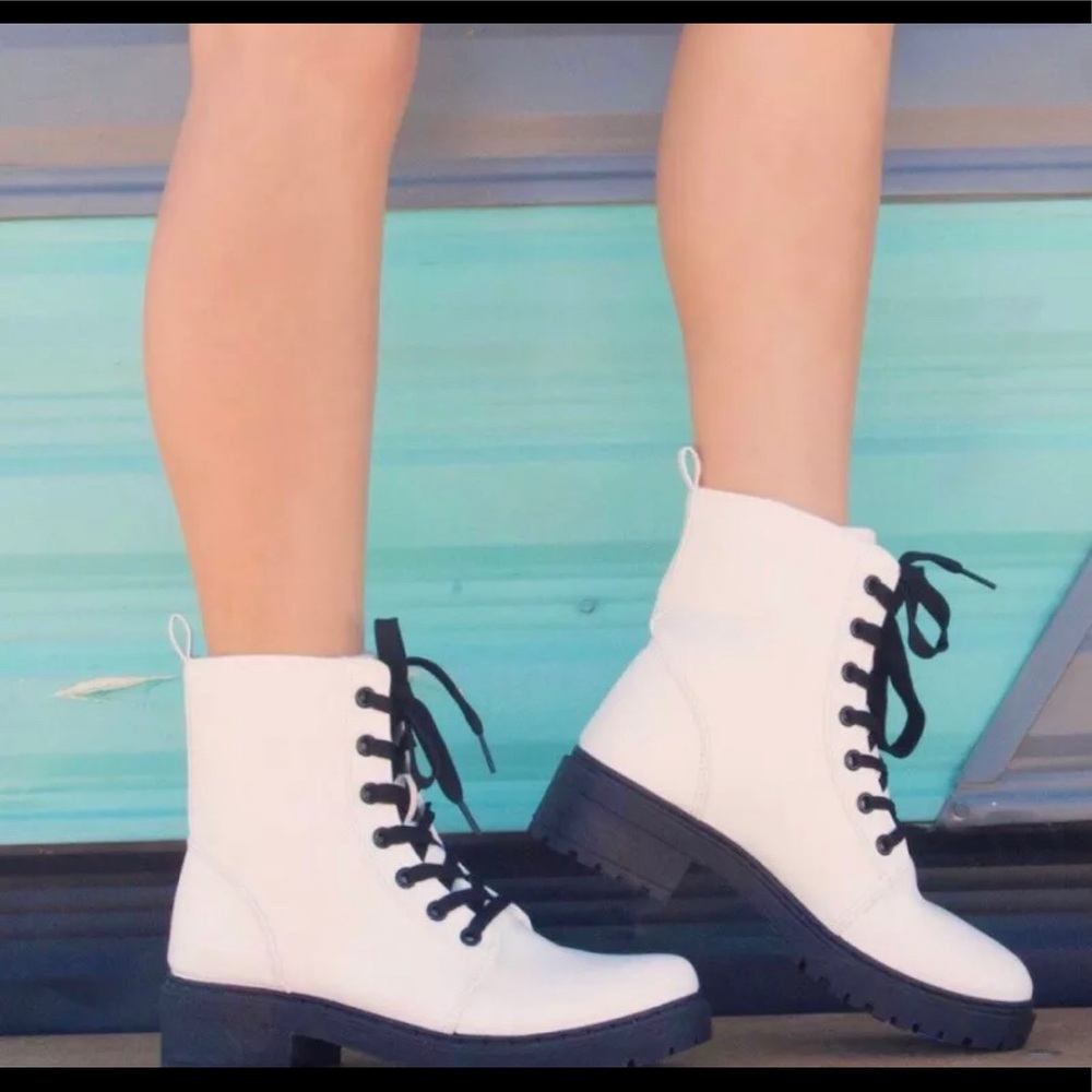 Qupid White Combat Boots